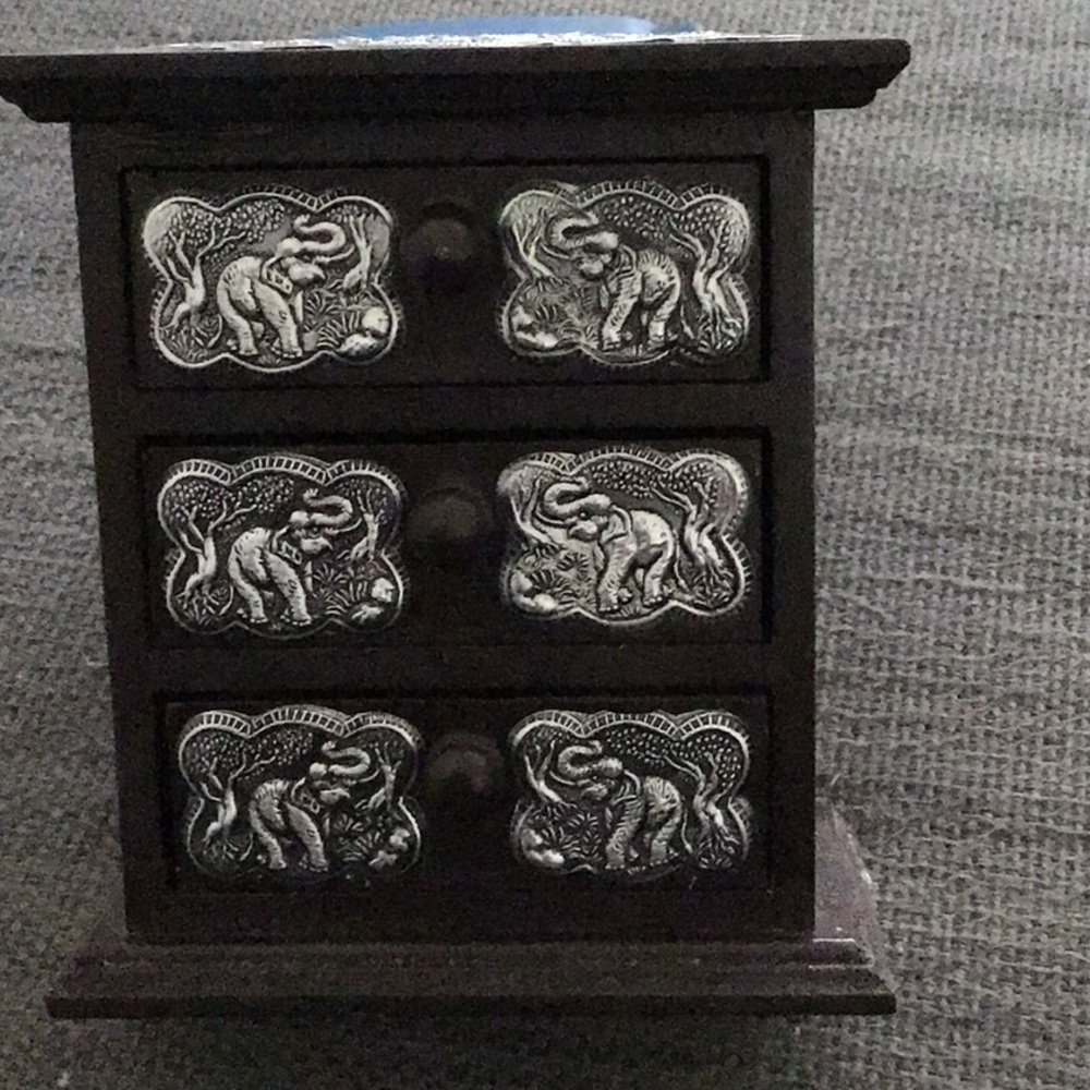 Elephant Carved Wooden Jewelry Box